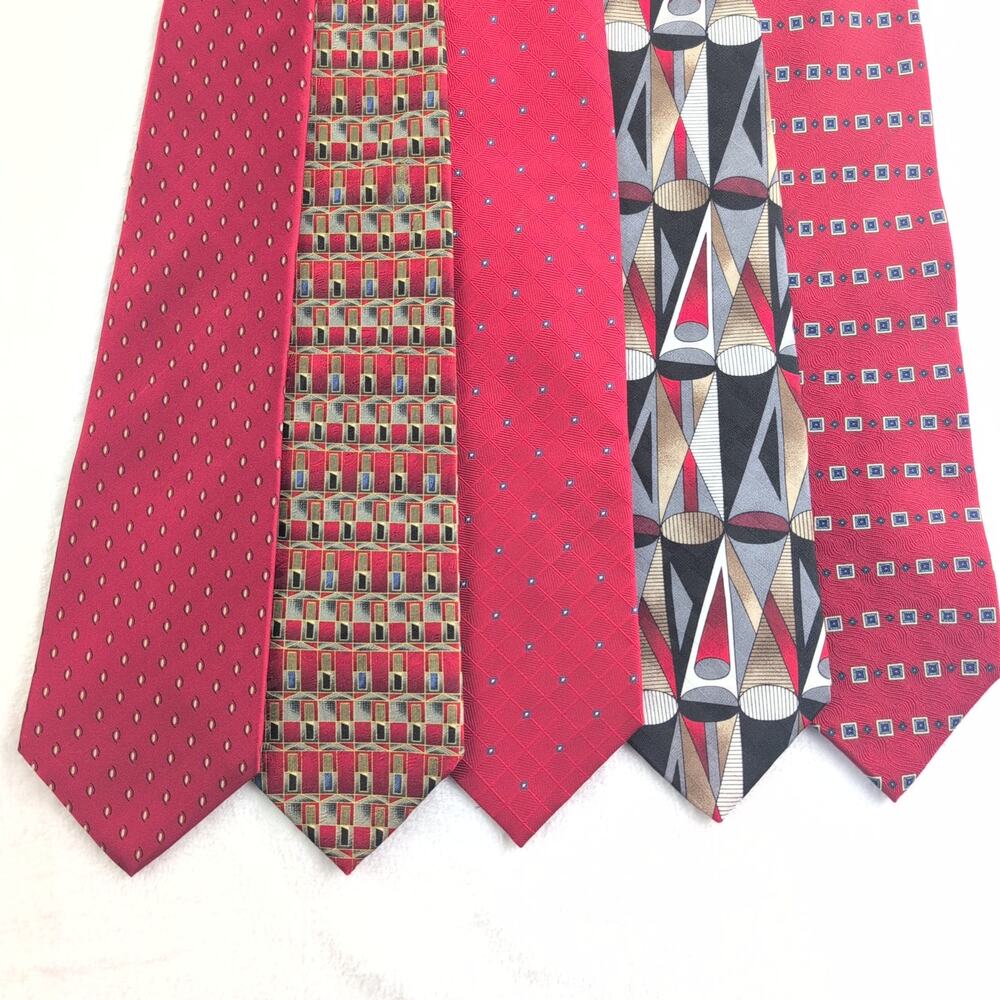 Vtg Lot of (5) 100% SilkTies Reds (Zionetti, Roundtree & York, RBM, StaffordNWT)